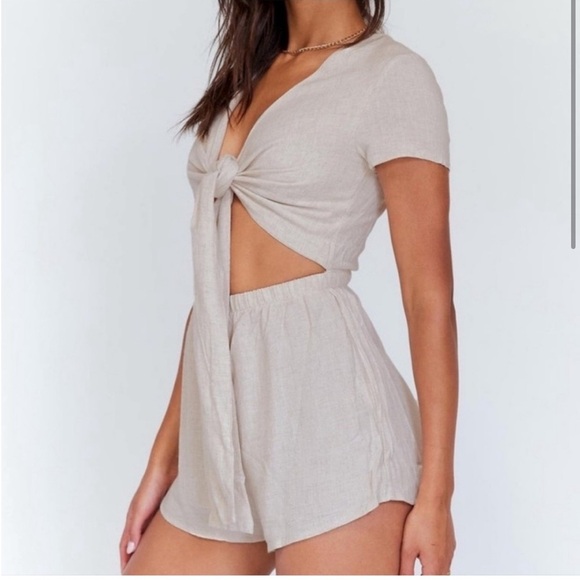 Princess Polly Ragnar Tie Front Linen Blend Coastal Boho Romper size 8 - Picture 7 of 7